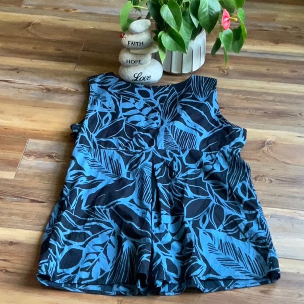 💖Ana black and blue v neck sleeveless tropical print with side zipper - Picture 4 of 4